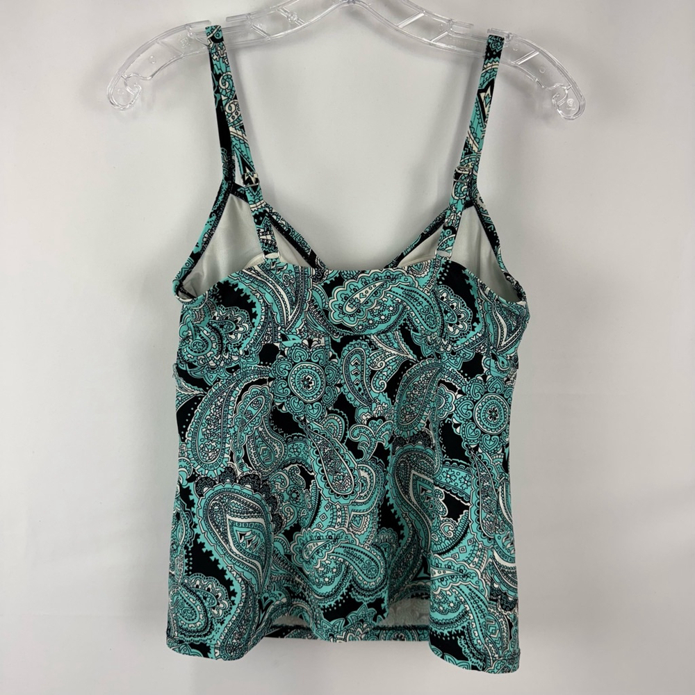 Sweet Escape Tankini Bathing Suit Top Women 10 Blue Paisley Boho w/ Built in Bra - Picture 3 of 7